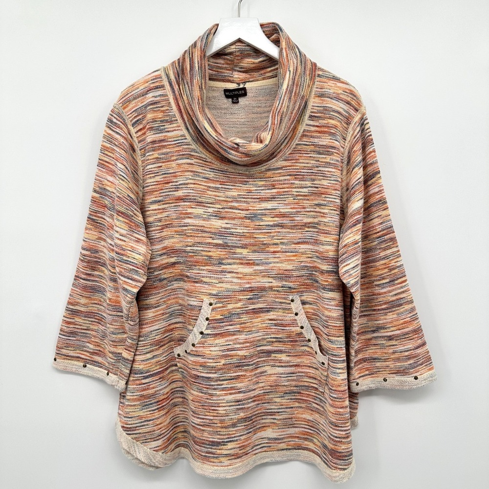 Multiples Tunic Top Shirt Size 2X Stretch Knit Cowl Neck 3/4 Sleeves Artsy Boho